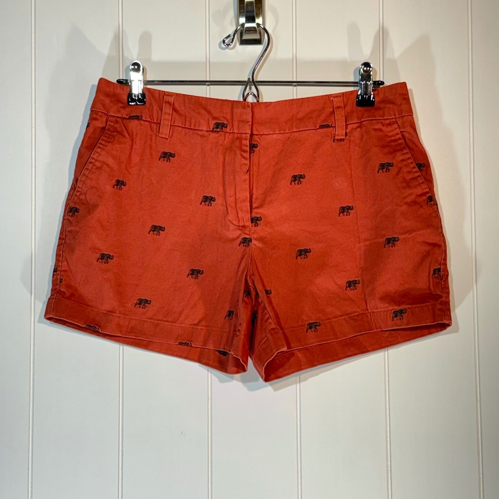Cambridge Dry Goods Womens Orange Elephant Embroidered Chino Shorts Size 6